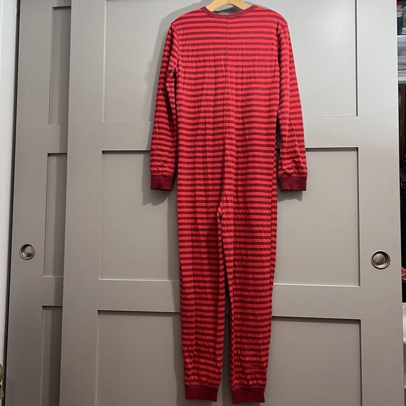 Marine Layer Pajama Women Small Red Striped One Piece Jumpsuit Henley Holiday - Picture 2 of 16